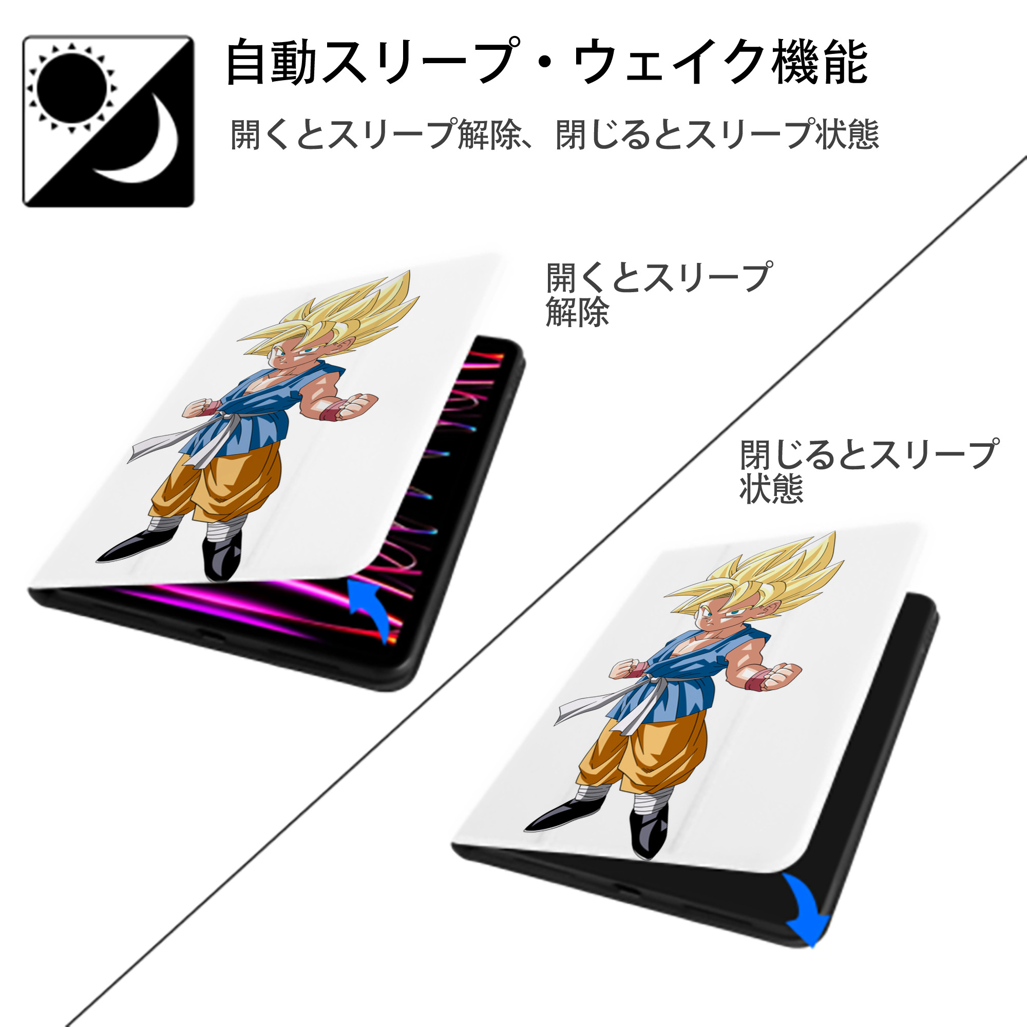 ドラゴンボール 孫 悟飯（そんごはん）DRAGON BALL Son Gohan IPad ケース ペン収納付き 三つ折りスタンド PUレザー×シリコン 対応機種9.5/10.5/10.9インチ