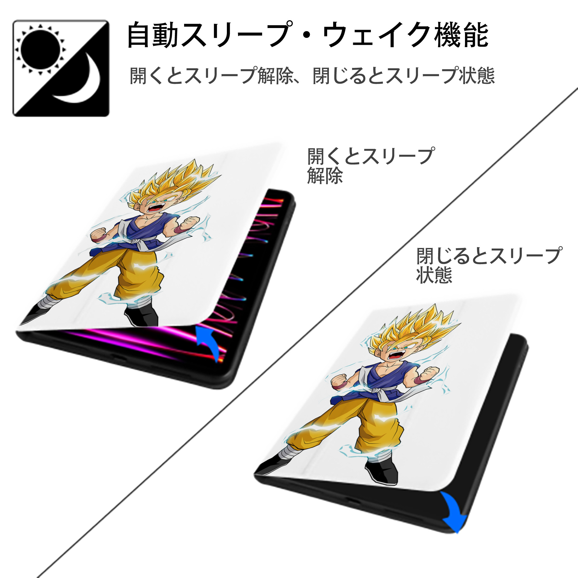 ドラゴンボール 孫 悟飯（そんごはん）DRAGON BALL Son Gohan IPad ケース ペン収納付き 三つ折りスタンド PUレザー×シリコン 対応機種9.5/10.5/10.9インチ