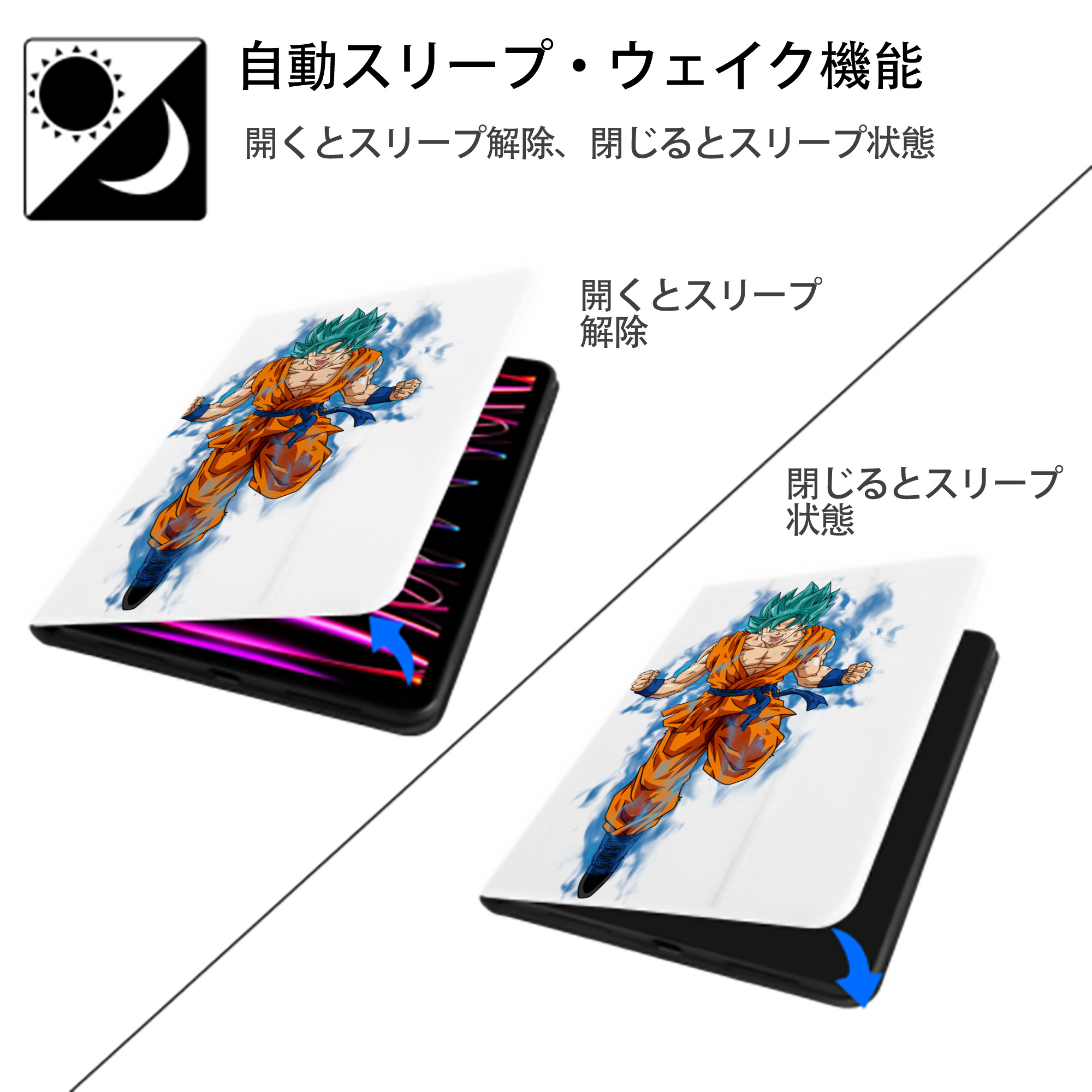 ドラゴンボール 孫 悟飯（そんごはん）DRAGON BALL Son Gohan IPad ケース ペン収納付き 三つ折りスタンド PUレザー×シリコン 対応機種9.5/10.5/10.9インチ