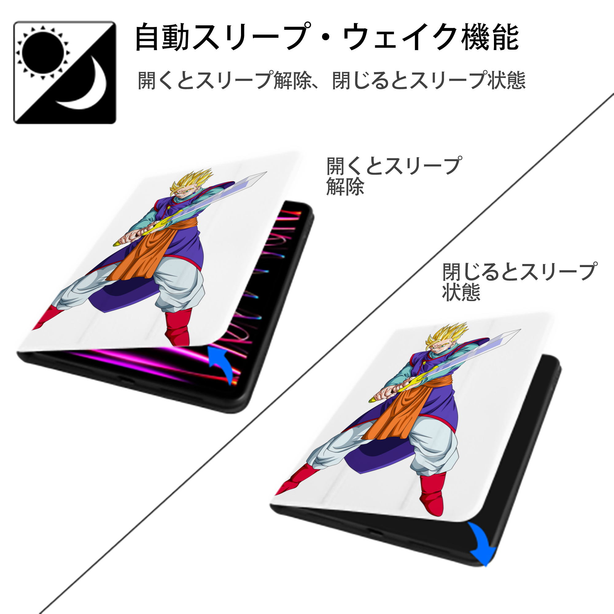 ドラゴンボール 孫 悟飯（そんごはん）DRAGON BALL Son Gohan IPad ケース ペン収納付き 三つ折りスタンド PUレザー×シリコン 対応機種9.5/10.5/10.9インチ