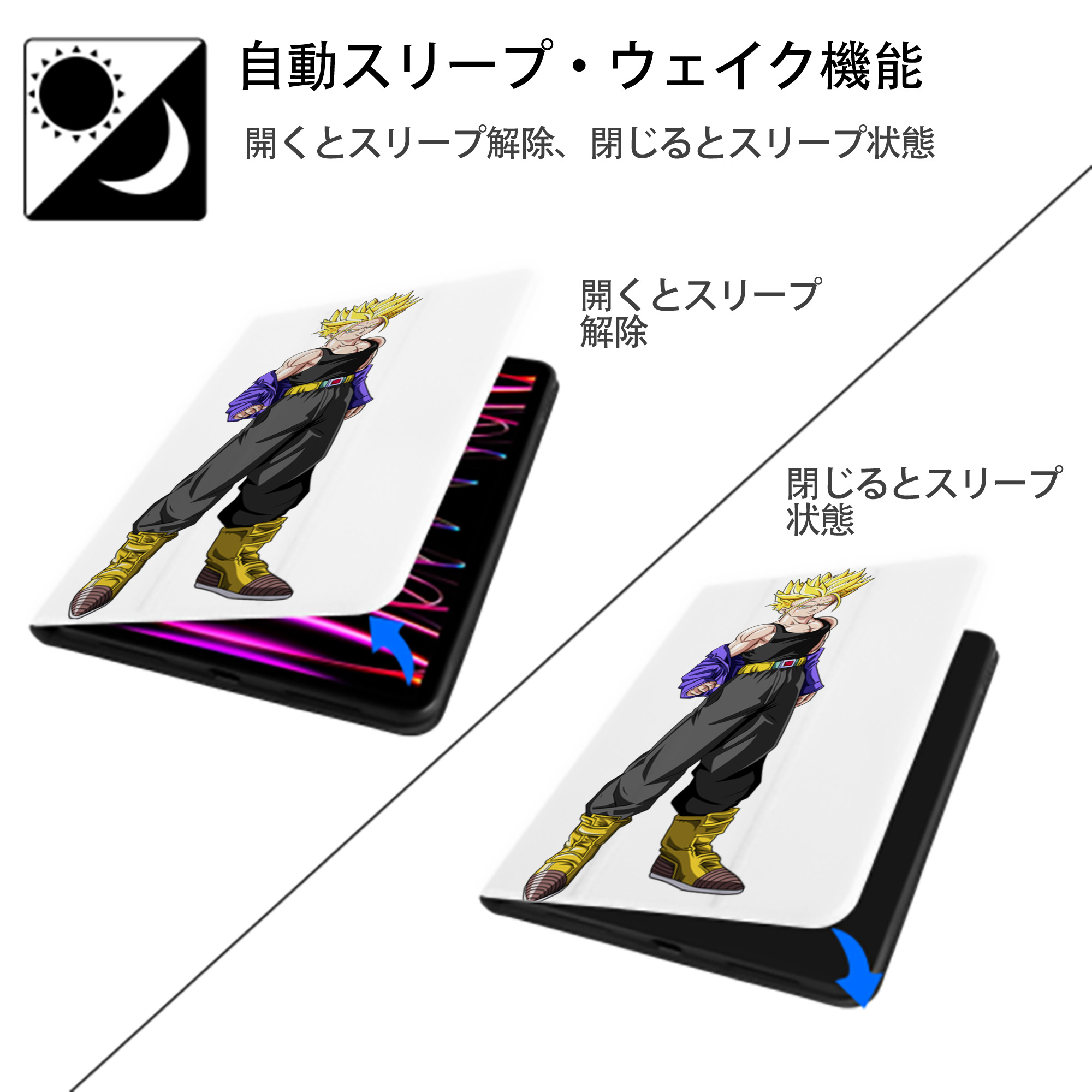 ドラゴンボール トランクス（Torankusu）DRAGON BALL Trunks IPad ケース ペン収納付き 三つ折りスタンド PUレザー×シリコン 対応機種9.5/10.5/10.9インチ