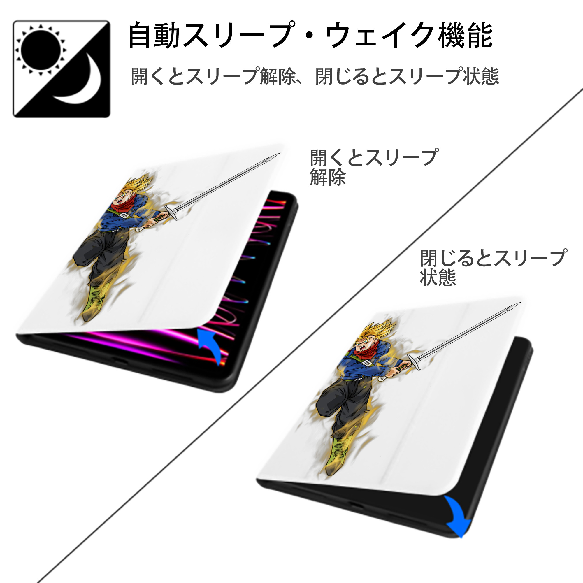 ドラゴンボール トランクス（Torankusu）DRAGON BALL Trunks IPad ケース ペン収納付き 三つ折りスタンド PUレザー×シリコン 対応機種9.5/10.5/10.9インチ