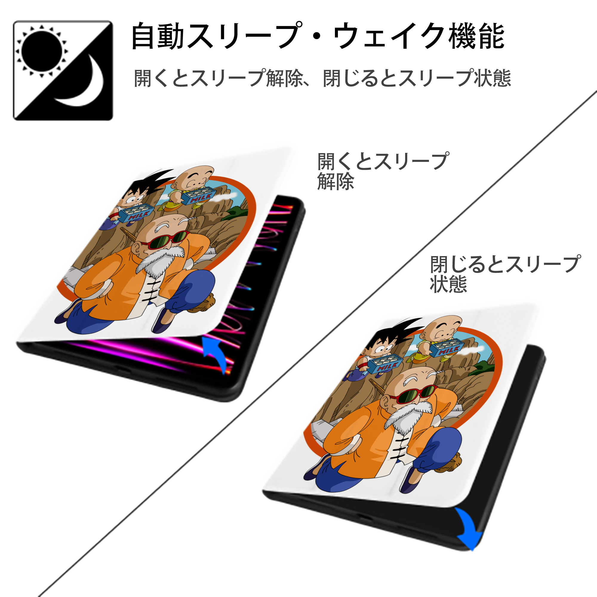 ドラゴンボール 亀仙人（かめせんにん） DRAGON BALL Master Roshi Kame Sennin IPad ケース ペン収納付き 三つ折りスタンド PUレザー×シリコン 対応機種9.5/10.5/10.9インチ