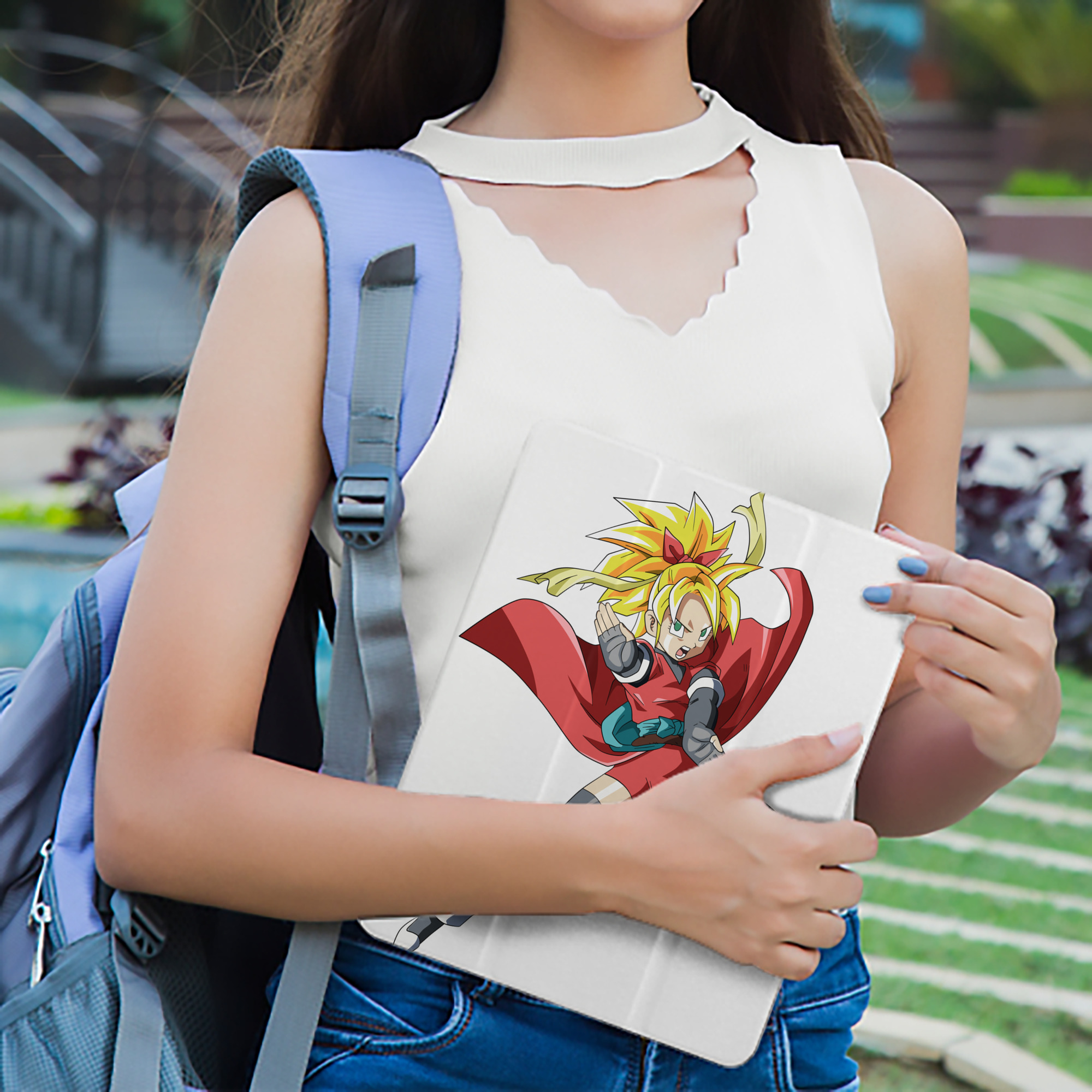 ドラゴンボール カリフラ DRAGON BALL Caulifla IPad ケース ペン収納付き 三つ折りスタンド PUレザー×シリコン 対応機種9.5/10.5/10.9インチ