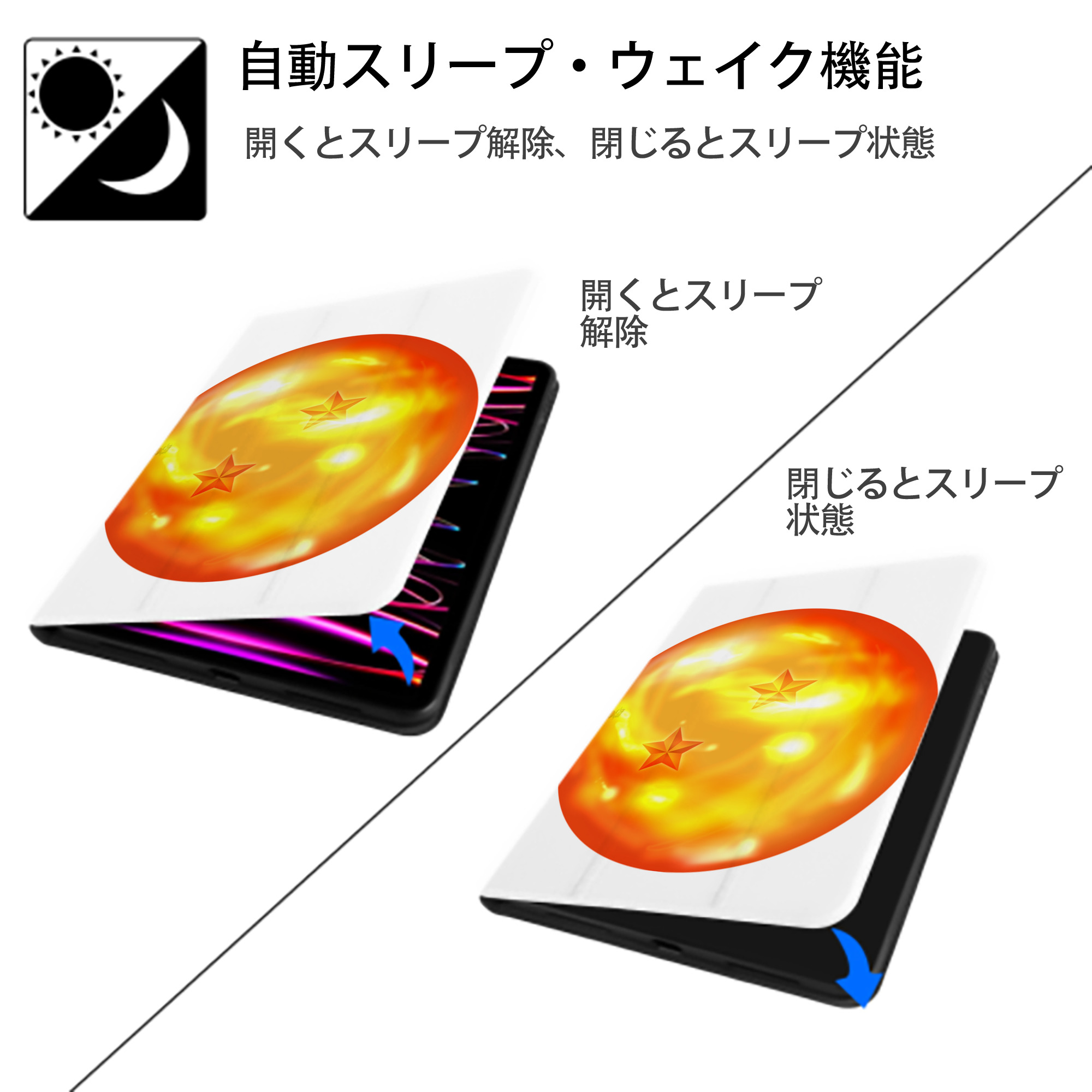 ドラゴンボール DRAGON BALL IPad ケース ペン収納付き 三つ折りスタンド PUレザー×シリコン 対応機種9.5/10.5/10.9インチ