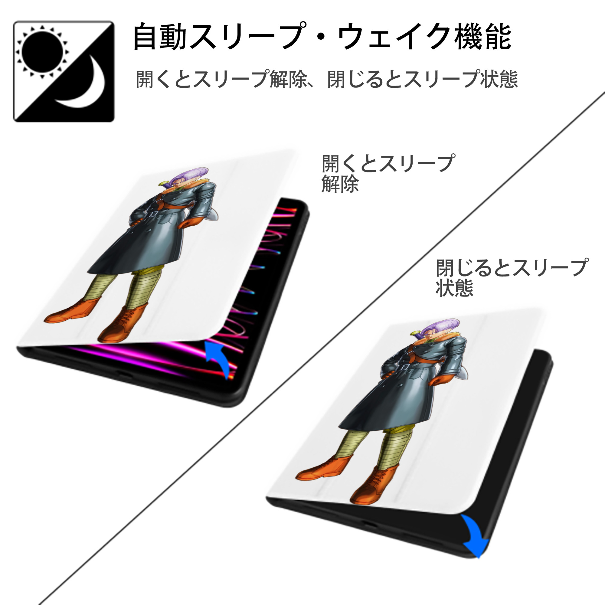 ドラゴンボール DRAGON BALL IPad ケース ペン収納付き 三つ折りスタンド PUレザー×シリコン 対応機種9.5/10.5/10.9インチ