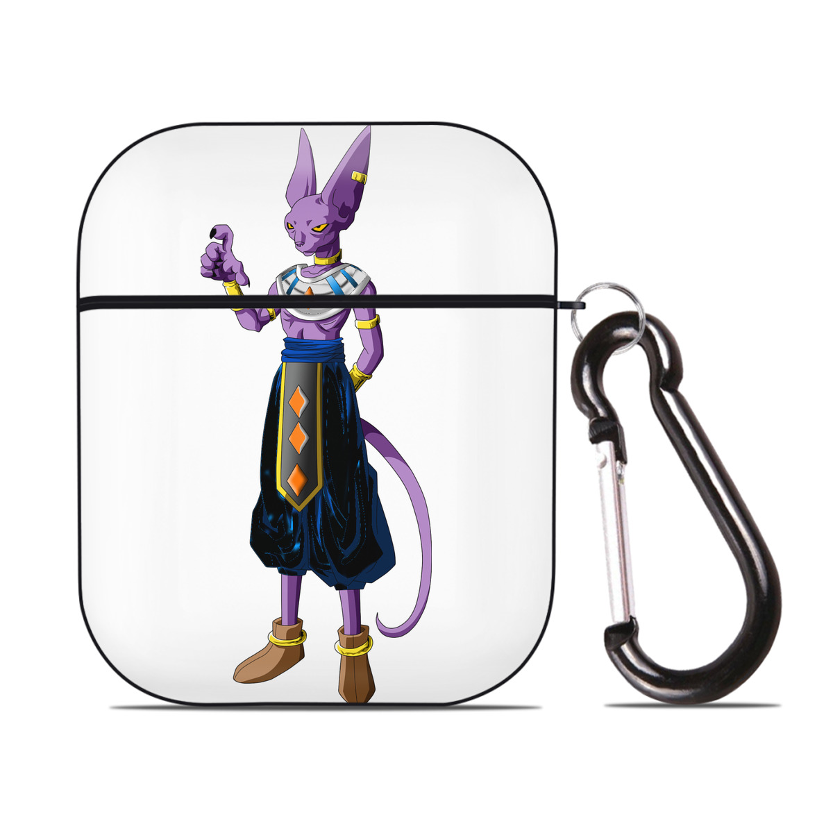 （画像用） ドラゴンボール ビルス 破壊神ビルス DRAGON BALL Beerus Birusu AirPods 第2世代保護ケース ハードシェル ブラック 耐衝撃・防指紋・カラビナ付き