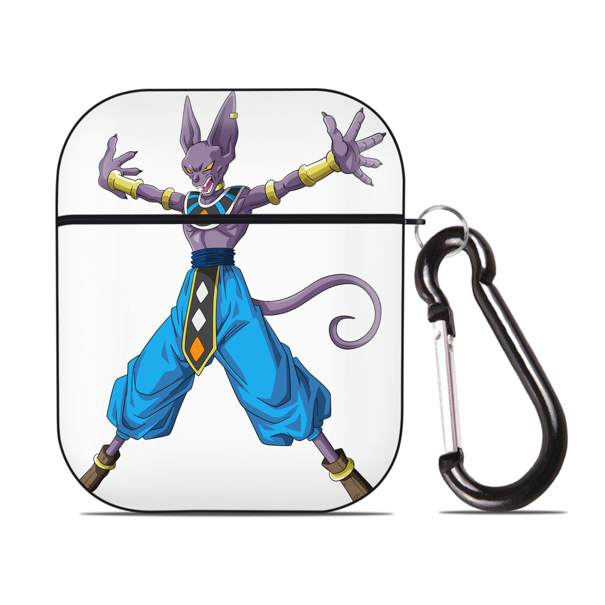 （画像用） ドラゴンボール ビルス 破壊神ビルス DRAGON BALL Beerus Birusu AirPods 第2世代保護ケース ハードシェル ブラック 耐衝撃・防指紋・カラビナ付き