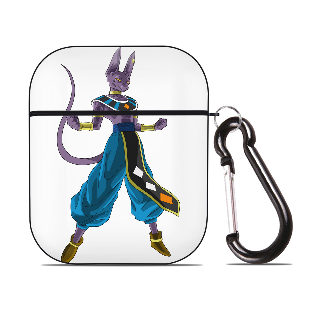 （画像用） ドラゴンボール ビルス 破壊神ビルス DRAGON BALL Beerus Birusu AirPods 第2世代保護ケース ハードシェル ブラック 耐衝撃・防指紋・カラビナ付き