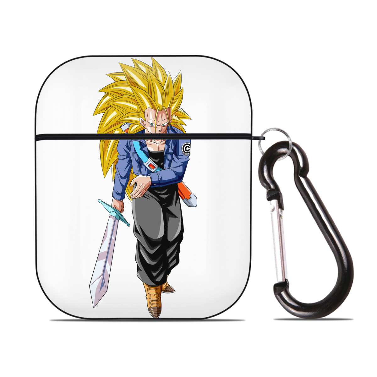 （画像用） ドラゴンボール トランクス（Torankusu）DRAGON BALL Trunks AirPods 第2世代保護ケース ハードシェル ブラック 耐衝撃・防指紋・カラビナ付き