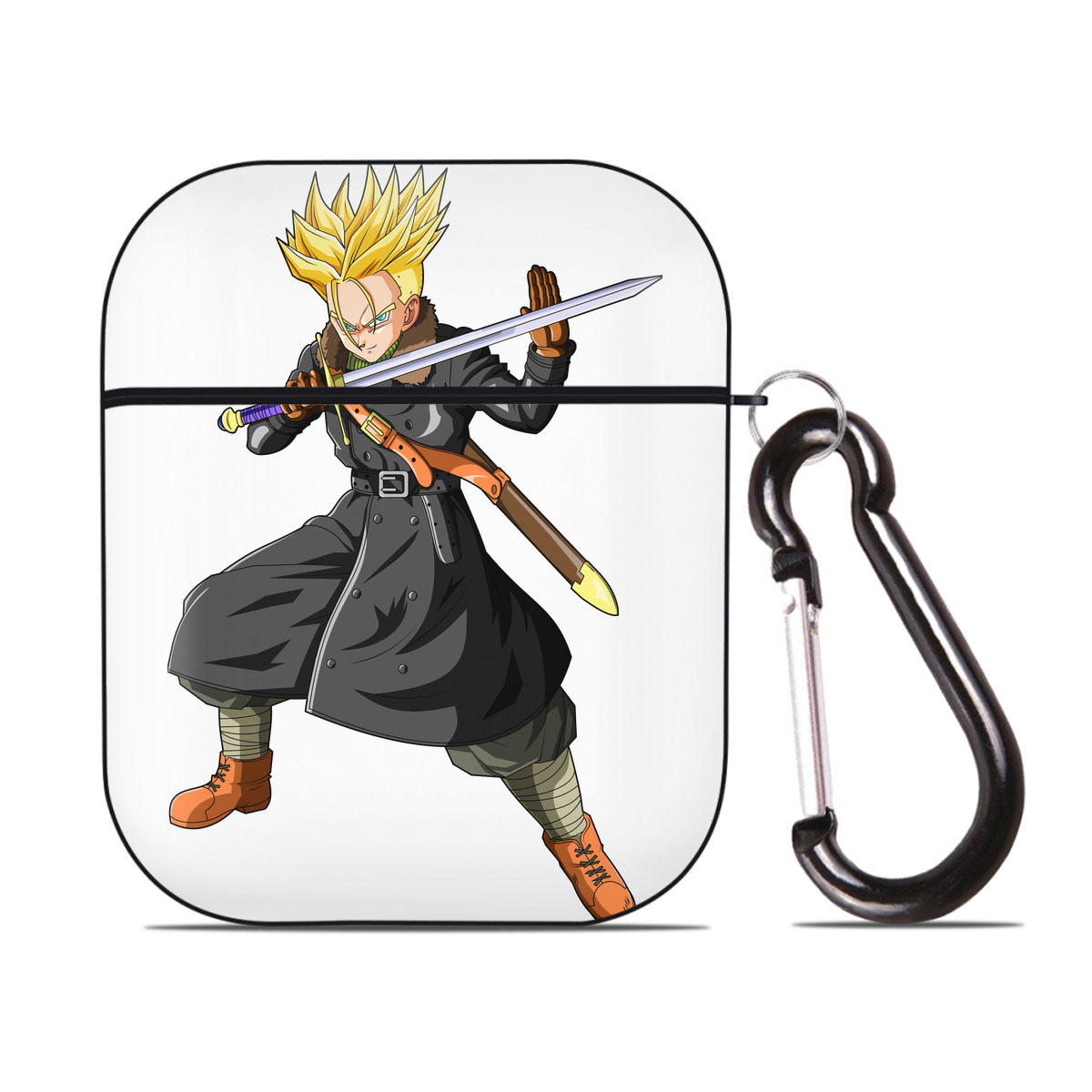（画像用） ドラゴンボール トランクス（Torankusu）DRAGON BALL Trunks AirPods 第2世代保護ケース ハードシェル ブラック 耐衝撃・防指紋・カラビナ付き