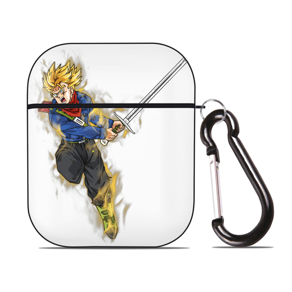 （画像用） ドラゴンボール トランクス（Torankusu）DRAGON BALL Trunks AirPods 第2世代保護ケース ハードシェル ブラック 耐衝撃・防指紋・カラビナ付き