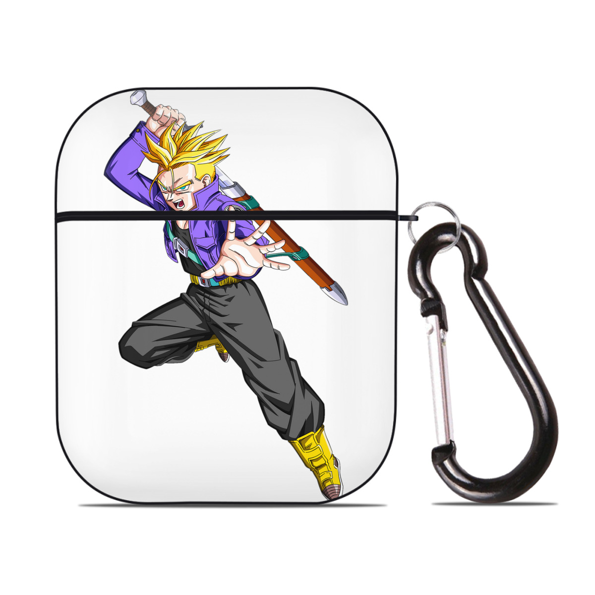 （画像用） ドラゴンボール トランクス（Torankusu）DRAGON BALL Trunks AirPods 第2世代保護ケース ハードシェル ブラック 耐衝撃・防指紋・カラビナ付き
