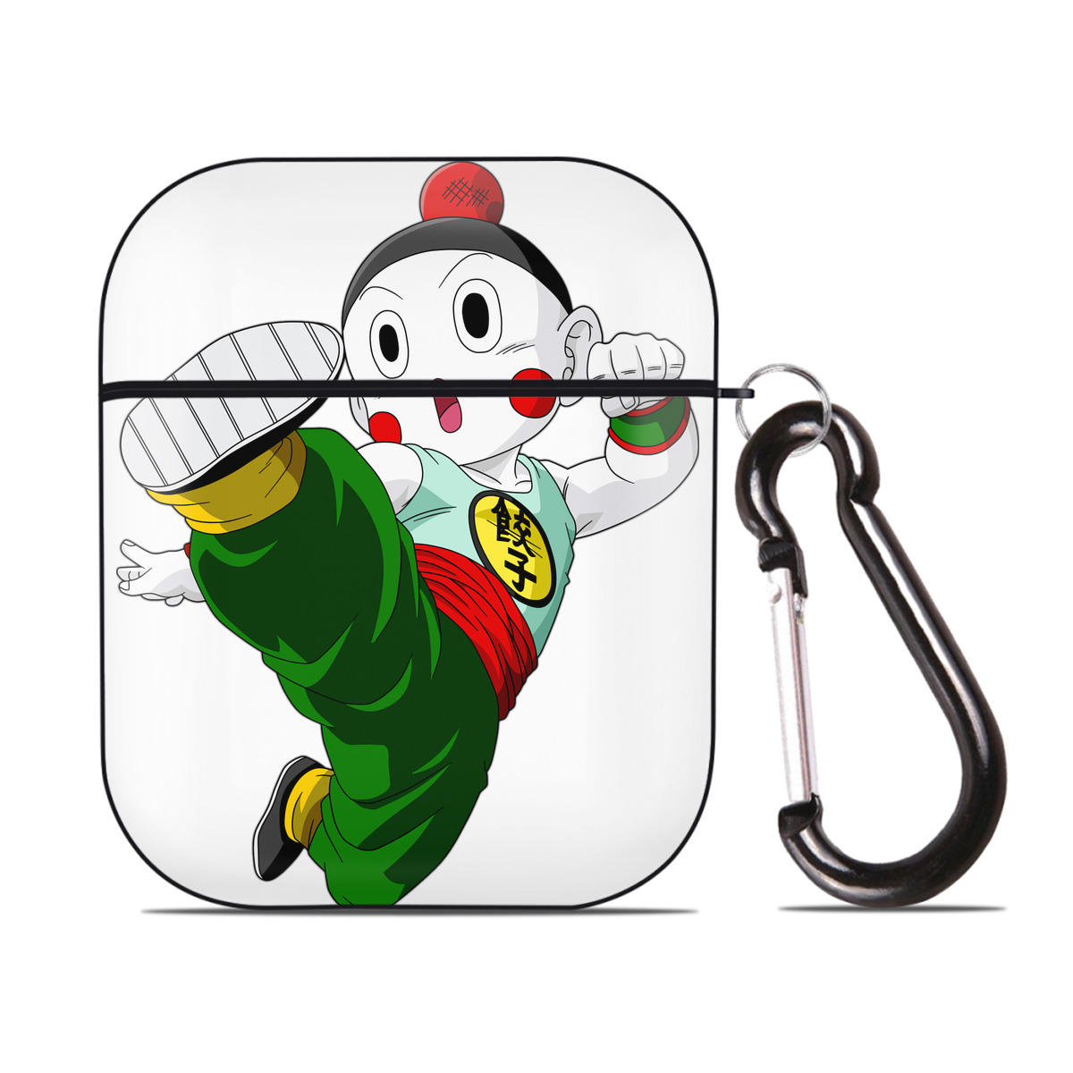 （画像用） ドラゴンボール 餃子（チャオズ）DRAGON BALL Chaoz AirPods 第2世代保護ケース ハードシェル ブラック 耐衝撃・防指紋・カラビナ付き