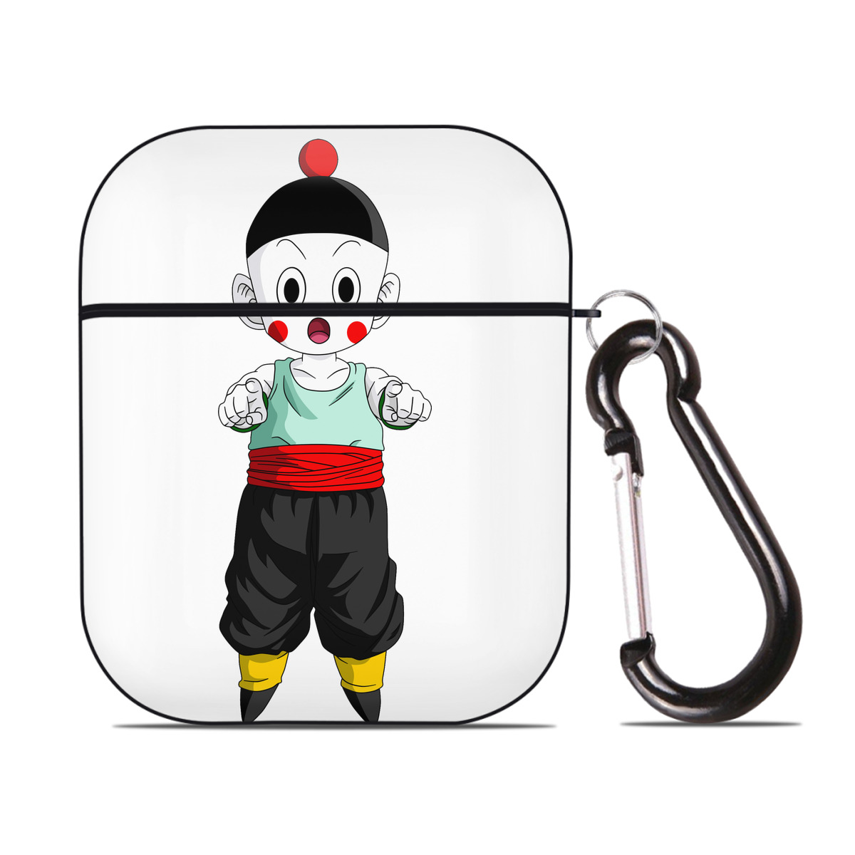 （画像用） ドラゴンボール 餃子（チャオズ）DRAGON BALL Chaoz AirPods 第2世代保護ケース ハードシェル ブラック 耐衝撃・防指紋・カラビナ付き
