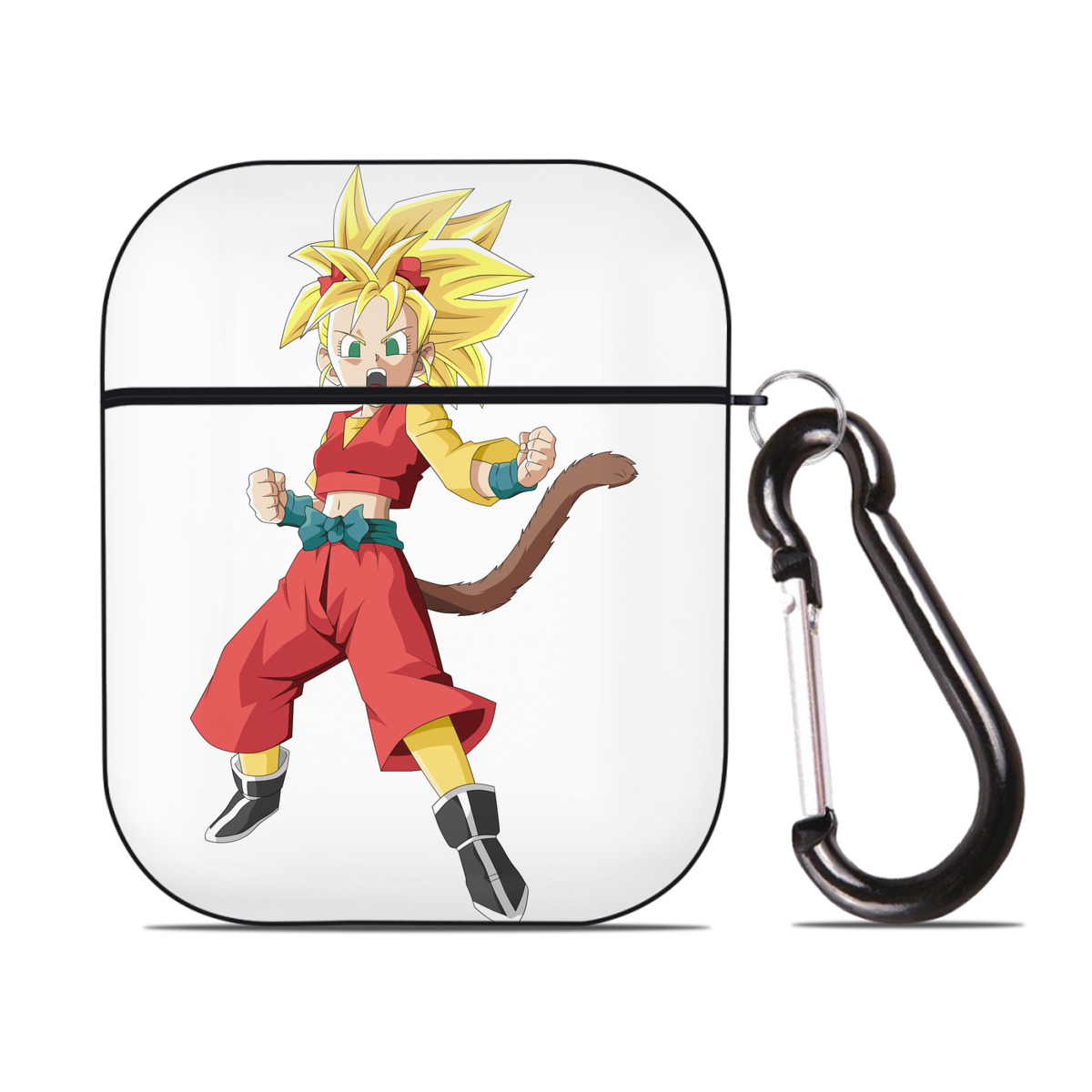 （画像用） ドラゴンボール カリフラ DRAGON BALL Caulifla AirPods 第2世代保護ケース ハードシェル ブラック 耐衝撃・防指紋・カラビナ付き
