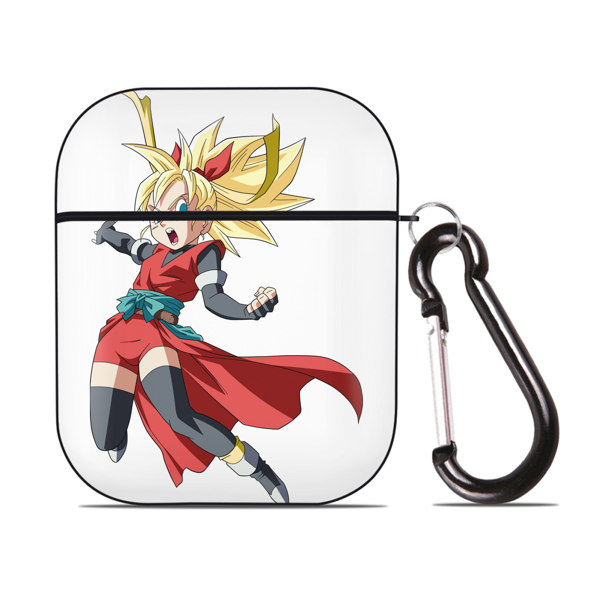 （画像用） ドラゴンボール カリフラ DRAGON BALL Caulifla AirPods 第2世代保護ケース ハードシェル ブラック 耐衝撃・防指紋・カラビナ付き