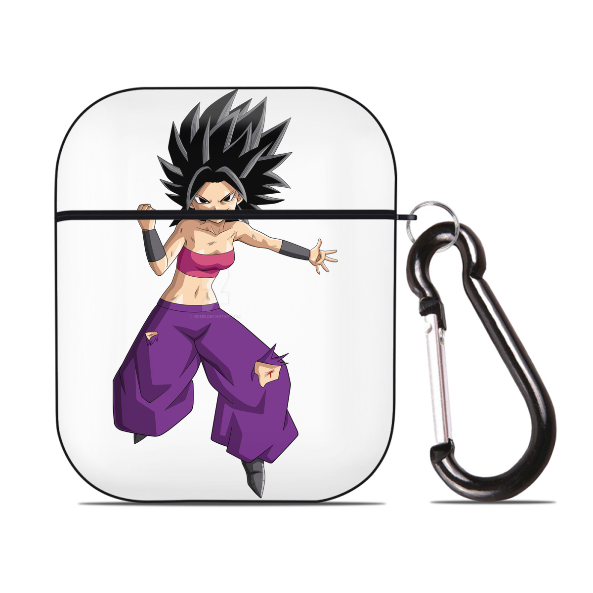 （画像用） ドラゴンボール カリフラ DRAGON BALL Caulifla AirPods 第2世代保護ケース ハードシェル ブラック 耐衝撃・防指紋・カラビナ付き