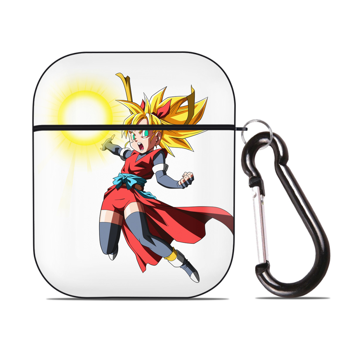 （画像用） ドラゴンボール カリフラ DRAGON BALL Caulifla AirPods 第2世代保護ケース ハードシェル ブラック 耐衝撃・防指紋・カラビナ付き
