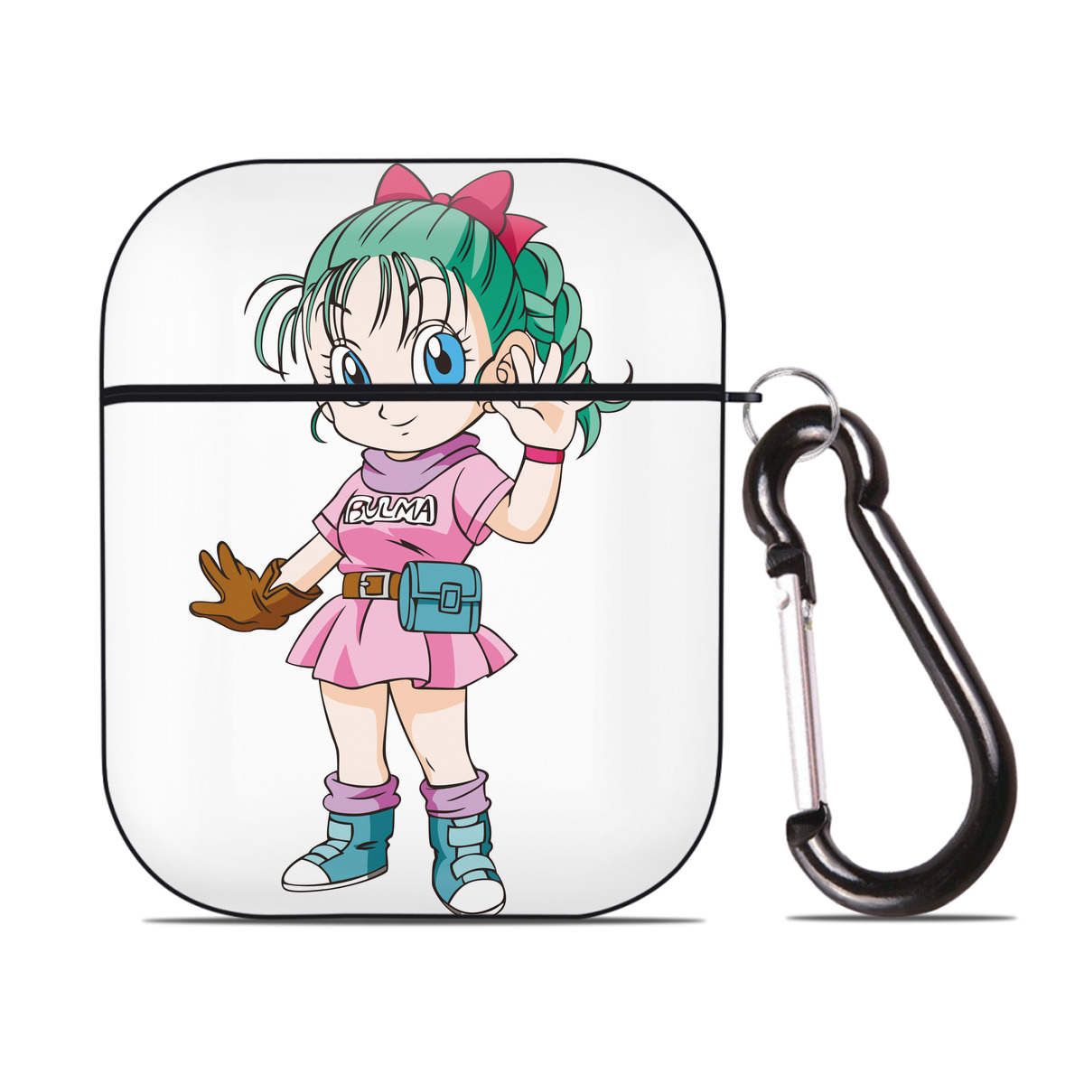 （画像用） ドラゴンボール ブルマ DRAGON BALL Bulma AirPods 第2世代保護ケース ハードシェル ブラック 耐衝撃・防指紋・カラビナ付き