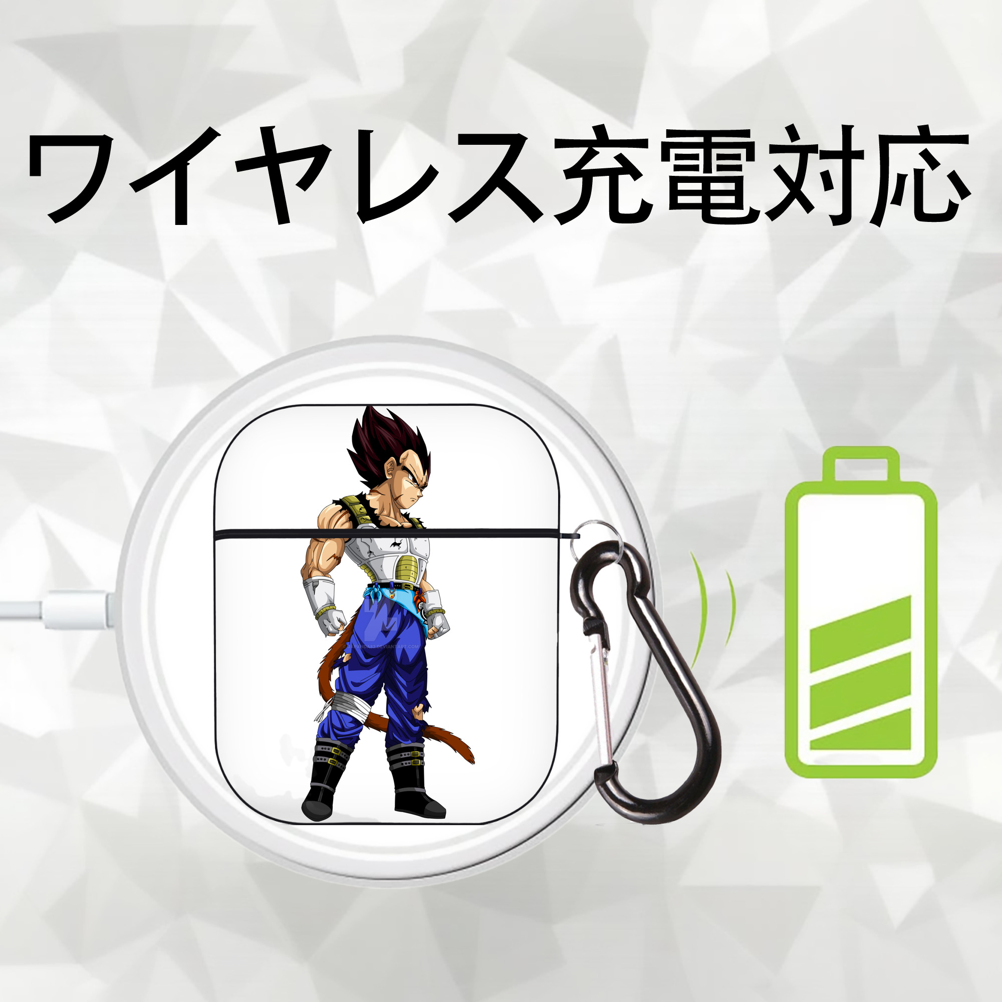 ドラゴンボール ベジータ四世（Bejīta Yonsei）DRAGON BALL Vegeta IV AirPods 第2世代保護ケース ハードシェル ブラック 耐衝撃・防指紋・カラビナ付き