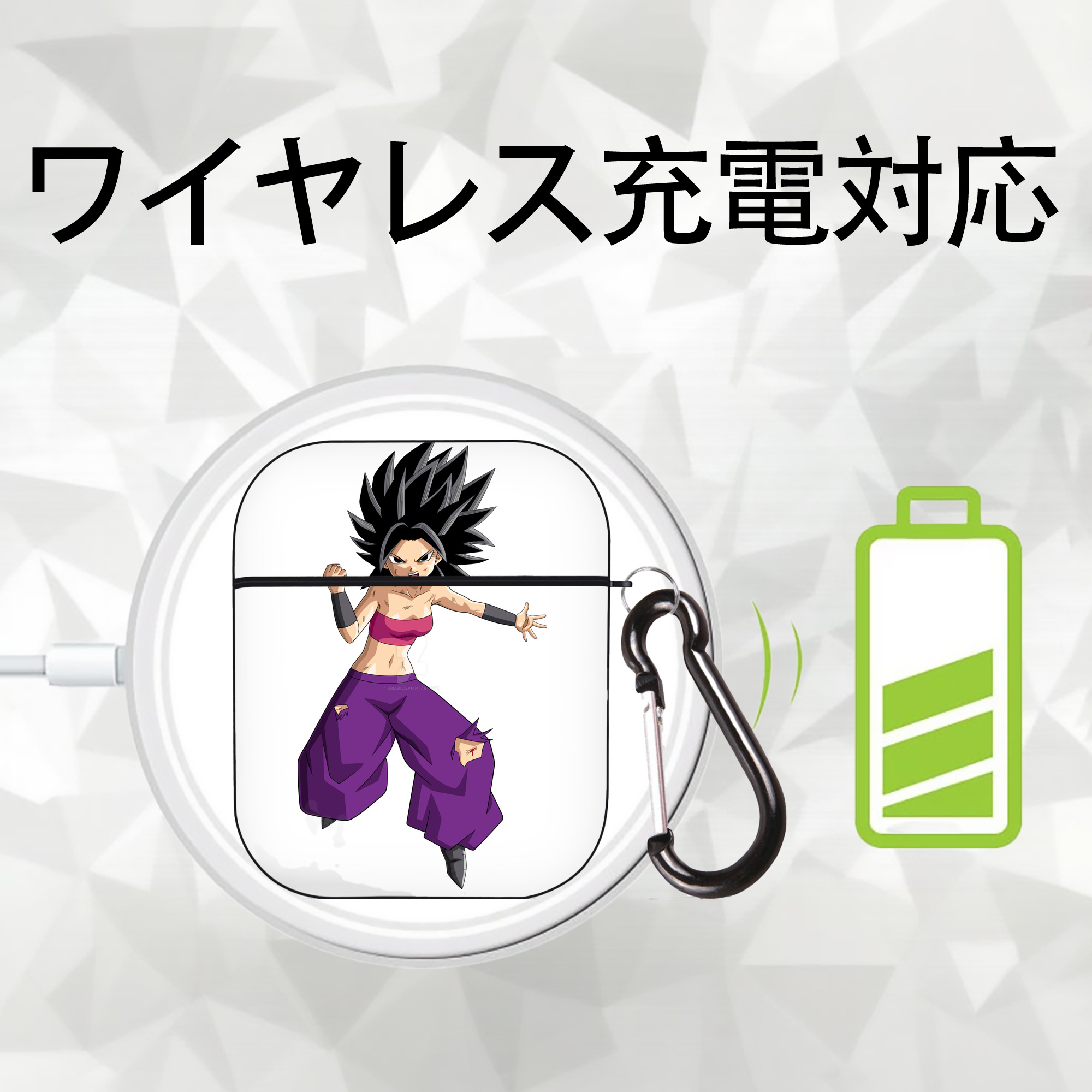 ドラゴンボール カリフラ DRAGON BALL Caulifla AirPods 第2世代保護ケース ハードシェル ブラック 耐衝撃・防指紋・カラビナ付き